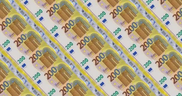 Tweehonderd Eurobankbiljetten Die Naadloos Bewegen Europese Munt Uitzicht Van Bovenaf — Stockvideo