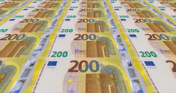 Dinero Europeo Proceso Impresión Doscientos Billetes Euros Lazo Sin Costura — Vídeo de stock