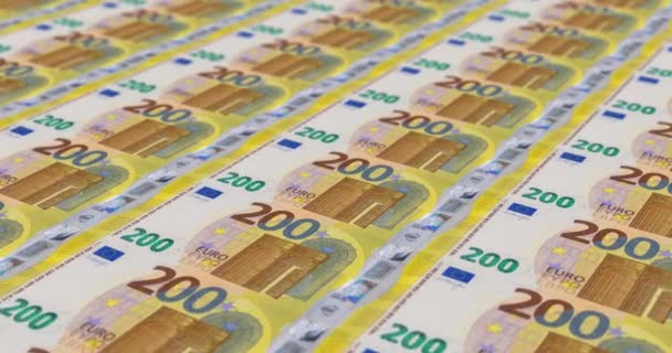 Sedlar 200 Euro Rör Sig Sömlöst Europeiskt Penningtrycks Eller Produktionskoncept — Stockvideo