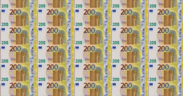 Doscientos Billetes Euros Vista Desde Arriba Dinero Europeo Mueve Perfección — Vídeo de stock