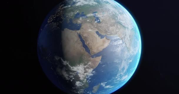 惑星地球 ズームアウト バックグラウンドで星や星座を持つ宇宙で地球の地球を再生する — ストック動画