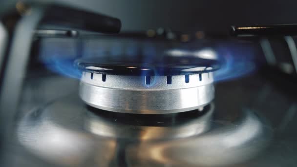 Gás Natural Queimando Fogão Gás Cozinha Visão Close Extrema — Vídeo de Stock
