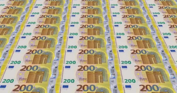 Doscientos Billetes Euros Vista Desde Arriba Mover Dinero Europeo Bucle — Vídeo de stock