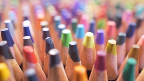鉛筆コアを描画するクローズアップ 木製の色鉛筆 マクロビュー — ストック動画