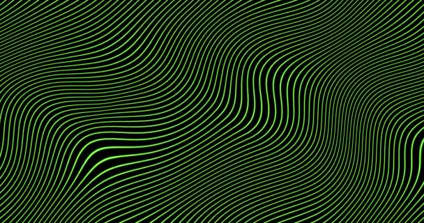 绿色曲线条纹 在黑色背景上移动抽象线条 无缝循环动画 — 图库视频影像