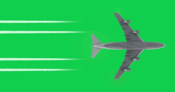 Uçan Uçaklar Arkalarında Bırakır Yeşil Ekrandaki Uçağın Alt Görüntüsü — Stok video