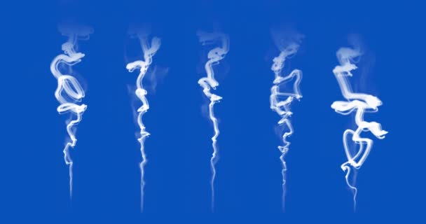 Fluxo Fumaça Isolado Chave Croma Azul Conjunto Tipos Diferentes Fumaça — Vídeo de Stock