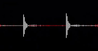 Ses dalgası eşitleyicisi. Kırmızı ve beyaz ses dalgaları. Siyah arkaplanda izole edilmiş kusursuz döngü canlandırması
