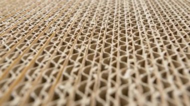 Oluklu karton kesit, yakın çekim. Katlanmış karton kutu yığınları