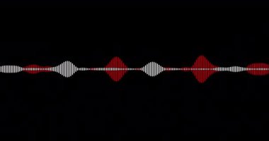 Kırmızı ve beyaz ses dalgaları şeffaf arkaplanda hareket ediyor. Alfa kanalı ile ses spektrumu veya ses görselleştirmesi, kusursuz döngü