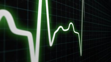EKG ECG düz çizgi. Kalp atışı hattı, elektrokardiyogram makinesinin monitöründe, son derece yakın ve pürüzsüz bir döngüde.