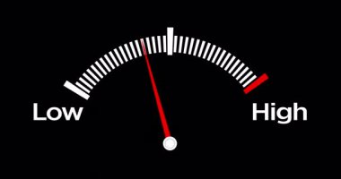 Düşük ve yüksek göstergeli gösterge ölçer. Hareket eden kırmızı okla aynı hizada. Alfa kanalı ile şeffaf arkaplan