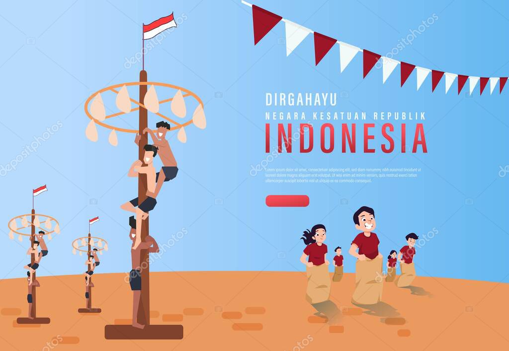 Traducción Feliz Día De La Independencia De Indonesia Vector Illustration With Traditional 2914