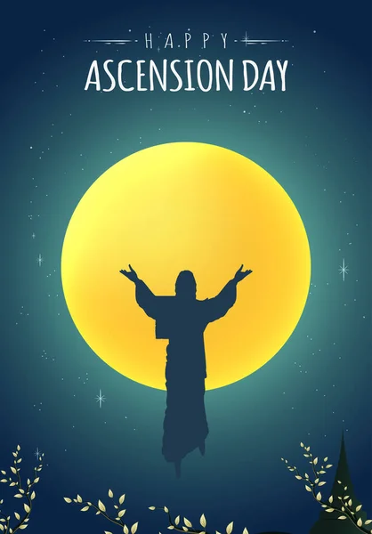 Happy Ascension Day Design with Jesus Christ in Heaven Vector Illustration.  Illustration of resurrection Jesus Christ. Sacrifice of Messiah for humanity redemption.
