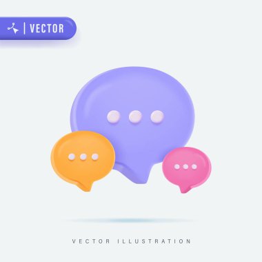 3D Gerçekçi Diyalog Balonu Yapıştırıcı Vektör İllüstrasyonu. Kabarcık konuşma simgesi, logo ya da sembol. Beyaz arkaplanda izole edilmiş sohbet