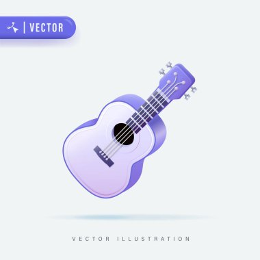 3D Realistic Purple Acoustic Guitar in Isolated Background Vector Illustration. clipart
