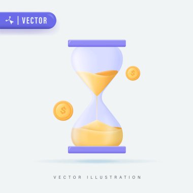 3D Realistic Hourglass with Sand Running Inside in Isolated Background Vector Illustration. 3D Timer Logo Icon and Symbol.