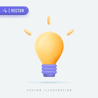 3d realistic light bulb vector illustration. Yellow light bulb idea icon,logo and symbol. Isolated on white background. Idea sign, solution, thinking concept.