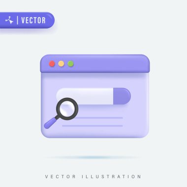 Web sitesi için Arama Çubuğu Şablonu. Tarayıcı için Navigasyon ve Arama Konsepti. 3B Vektör İllüstrasyonu