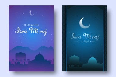 Al-Isra wal Mi 'raj: İsra Mi' raj Seremonisinin Basit Arkaplanı Poster Şablonu ve Flyer için Peygamber Muhammed Vektör İlülasyonu Gece Yolculuğu