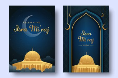 Al-Isra wal Mi 'raj: İsra Mi' raj Seremonisinin Basit Arkaplanı Poster Şablonu ve Flyer için Peygamber Muhammed Vektör İlülasyonu Gece Yolculuğu