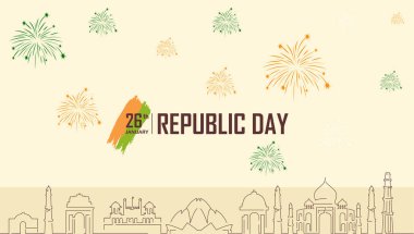 India republic day with Indian Landmarks in Line Art Style Vector Illustration clipart