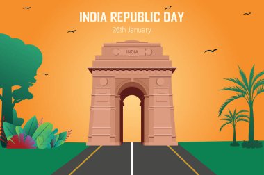 India Republic Day Poster with India Gate Vector Illustration. clipart