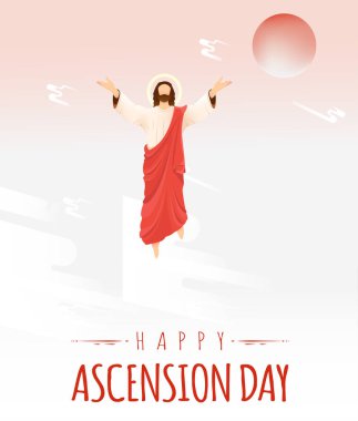 Happy Ascension Day Design with Jesus Christ in Heaven Vector Illustration.  Illustration of resurrection Jesus Christ. Sacrifice of Messiah for humanity redemption. 