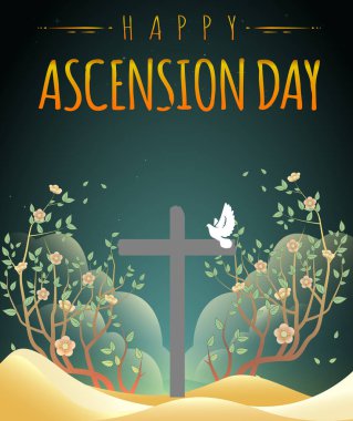 Happy Ascension Day Design with Jesus Christ in Heaven Vector Illustration.  Illustration of resurrection Jesus Christ. Sacrifice of Messiah for humanity redemption. 