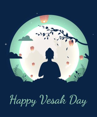 Budha Heykeli Vektör İllüstrasyonuyla Mutlu Vesak Budha Purnima Günü Geçmişi