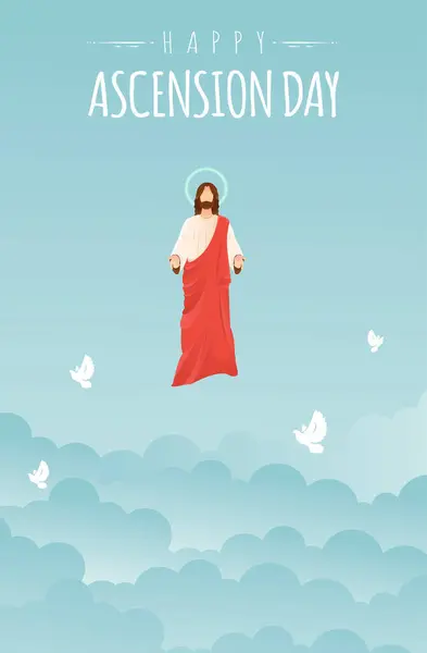 stock vector Happy Ascension Day Design with Jesus Christ in Heaven Vector Illustration.  Illustration of resurrection Jesus Christ. Sacrifice of Messiah for humanity redemption. 