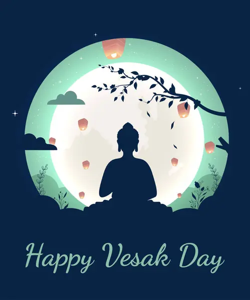 stock vector Happy Vesak Budha Purnima Day Background With Budha Statue Vector Illustration