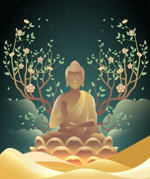 Budha Heykeli Vektör İllüstrasyonuyla Mutlu Vesak Budha Purnima Günü Geçmişi