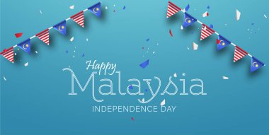 31 Ağustos Malezya Bağımsızlık Günü Vektör İllüstrasyonunuz kutlu olsun. Petronas Kule Tasarımı 65. Ulusal Gün Afiş Şablonu. Malezya 'nın İkiz Kulesi ve Bayrağı