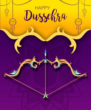 Mutlu Dussehra Navratri Poster Tasarım Vektörü İllüstrasyonu. Hindistan Festivali. Hindu bayramı Vijayadashami. 