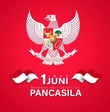 Selamat Hari Lahir Pancasila Çeviri: Pancasila Vektör İllüzyonunun Doğduğu Gün. Mutlu Pancasila Günü afiş şablonu.