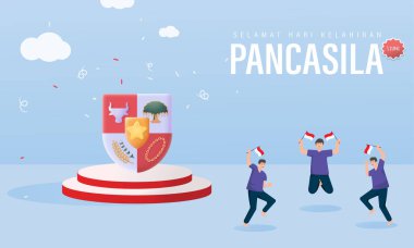 Selamat Hari Lahir Pancasila Çeviri: Pancasila Vektör İllüzyonunun Doğduğu Gün. Mutlu Pancasila Günü afiş şablonu.