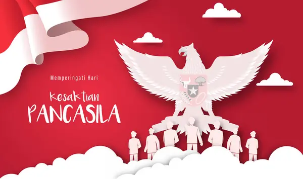 stock vector Translation : Happy Pancasila Day. Vector Illustration of Pancasila Celebration in Indonesia. Suitable for Poster Template Banner. The Symbol of the Republic of Indonesia