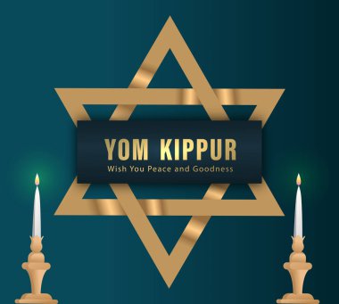 Yom Kippur Şablon Vektörü İllüstrasyonu. Yahudi Tatil Dekoratif Tasarımı Tebrik Kartı, Poster, Afiş, El ilanı. İsrail Musevilik Tatili, kefaret günü