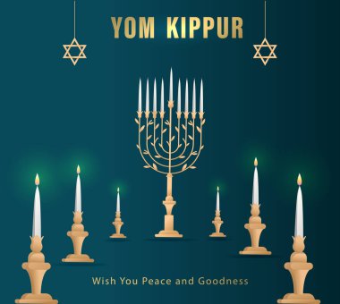 Yom Kippur Şablon Vektörü İllüstrasyonu. Yahudi Tatil Dekoratif Tasarımı Tebrik Kartı, Poster, Afiş, El ilanı. İsrail Musevilik Tatili, kefaret günü