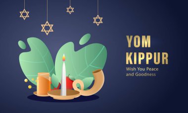 Yom Kippur Şablon Vektörü İllüstrasyonu. Yahudi Tatil Dekoratif Tasarımı Tebrik Kartı, Poster, Afiş, El ilanı. İsrail Musevilik Tatili, kefaret günü