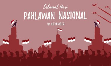 Selamat hari pahlawan nasonal. Çevirisi: Mutlu Endonezya Ulusal Kahramanları Günü Vektör İllüzyonu. Şablon Tasarım Posteri, Pankart, Kutlama Kartı İçin Uygun. 