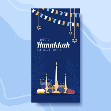 Mutlu Hanukkah 'lar, Yahudi Işık Festivali. Dini Semboller Vektör İllüstrasyonu.