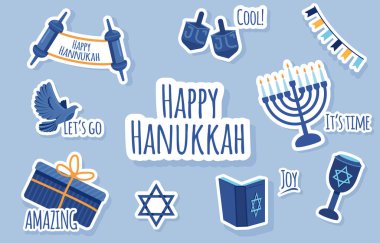 Mutlu Hanukkah 'lar, Yahudi Işık Festivali. Dini Semboller Vektör İllüstrasyonu.