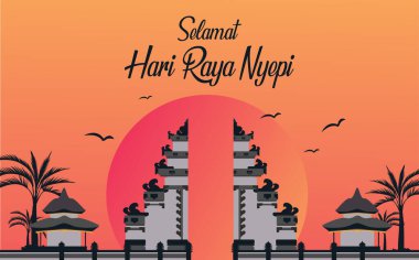 Çeviri: nyepi gününüz kutlu olsun. Mutlu Bali Sessizlik Günü ve Hindu Yeni Yıl Vekil İllüstrasyonu, Nyepi Günü ve Hari Raya Saka, Hindu Seremonisi