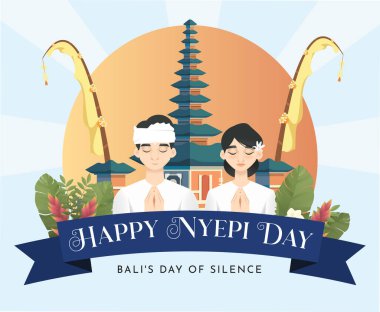 Çeviri: nyepi gününüz kutlu olsun. Mutlu Bali Sessizlik Günü ve Hindu Yeni Yıl Vekil İllüstrasyonu, Nyepi Günü ve Hari Raya Saka, Hindu Seremonisi
