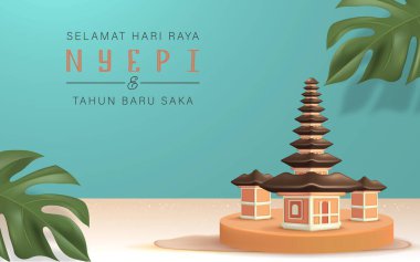 Çeviri: nyepi gününüz kutlu olsun. Mutlu Bali Sessizlik Günü ve Hindu Yeni Yıl Vekil İllüstrasyonu, Nyepi Günü ve Hari Raya Saka, Hindu Seremonisi