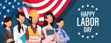 Happy Labor Day Vector Illustration with Labor Character and US Flag. Suitable for Template Poster, Banner, Flyer, Greeting Card etc