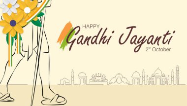 Mutlu Gandhi Jayanti Vektör İllüstrasyonu. Mohandas Karam Chandra Gandhi Doğum Günü.