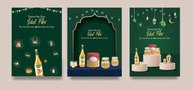 Translation : Happy Eid Mubarak. 3D Realistic Poster Design with Typical Eid Cookies from Indonesia. Eid Al Fitr Graphic Design with 3D Realistic Islamic Ornament.  clipart